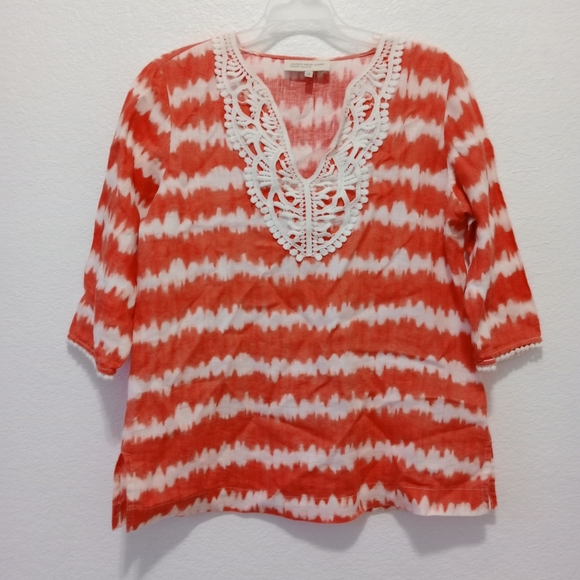 Jones New York Sport Petite 100% linen Tie Dye Boho Blouse size M - Picture 1 of 10
